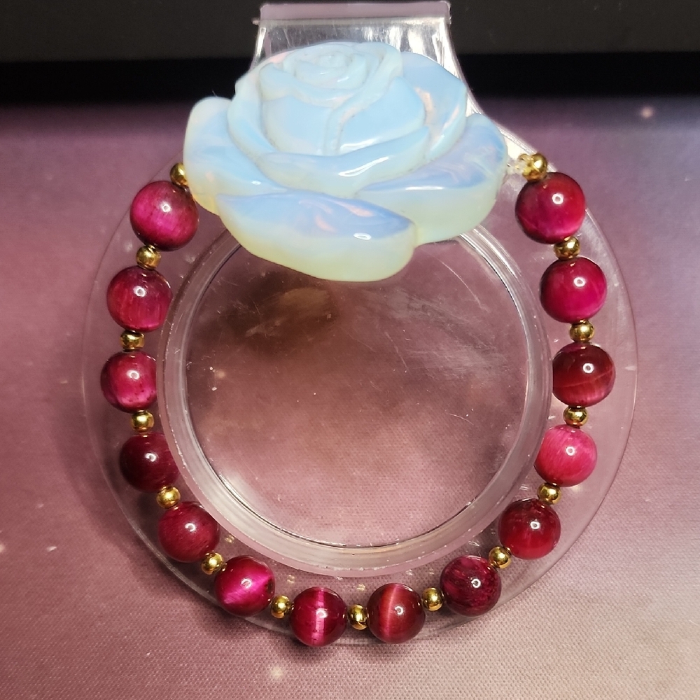 Elegant Rose Bracelet with Red Beads